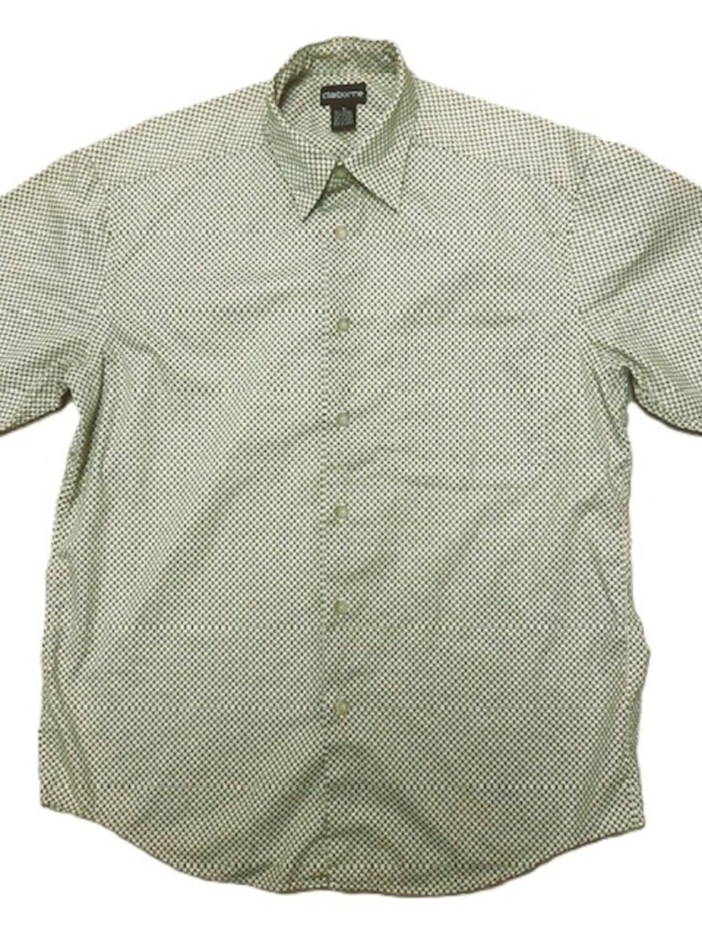 Claiborne Mens Shirt M Button down Short sleeve 100% Cotton Beige Green